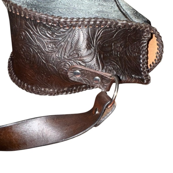 Custom Brown Embossed Crossbody Bag with Flap Closure Western Style Shoulder Bag - Picture 5 of 11